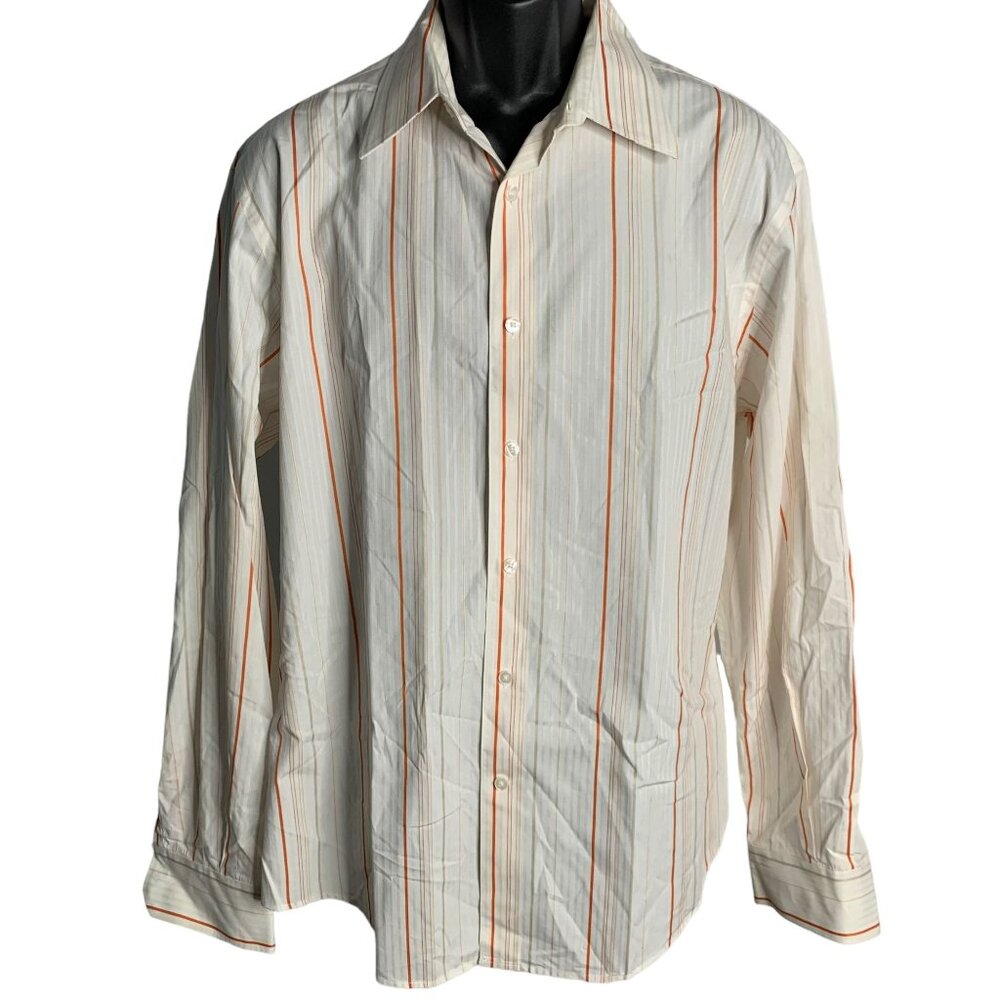 Axist Modern Fit Button Up Shirt XL White Striped Long Sleeves Cotton Collared